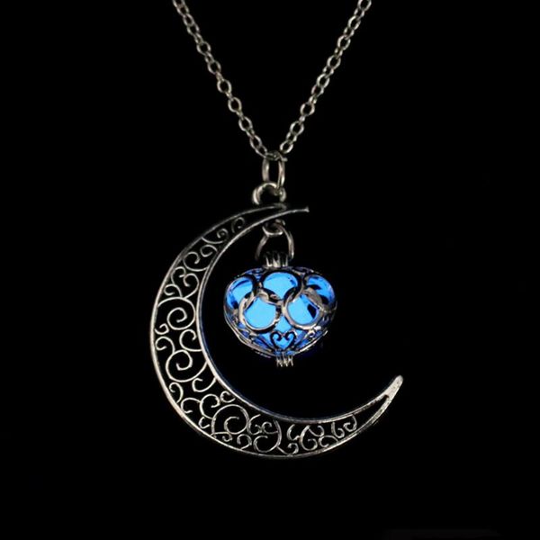 

pendant necklaces hollow moon heart european and american necklace luminous love stone high end exquisite gift, Silver