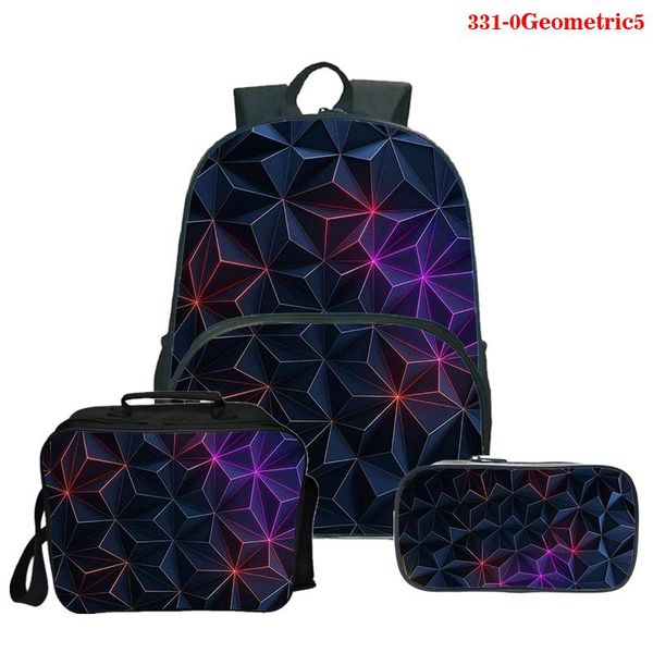 

backpack neon geometric 3d printing teenager boys girls school 3set fashion child pencil bags mochila student schoolbag rucksack