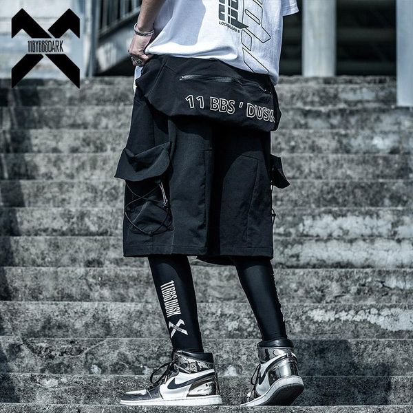 

bybb's dark black shorts men streetwear cargo short pants 2021 summer reflective removable pocket male tactics xn66 men's, White;black