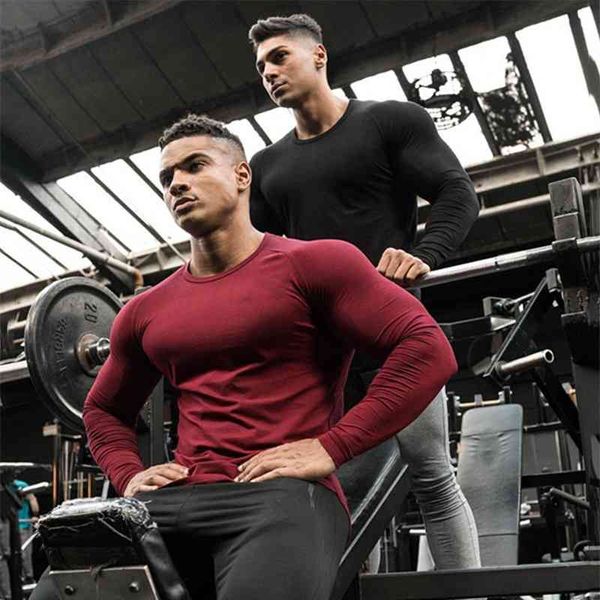 Herbst Männer Baumwolle Mode Langarm T-shirt Männer Gym T-shirts Männliche Bodybuilding T-shirts Casual T-shirt Für Mann Sportswear 210421