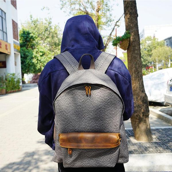 

backpack retro men's bag pepper salt canvas wear-resistant school 14 inch laptop