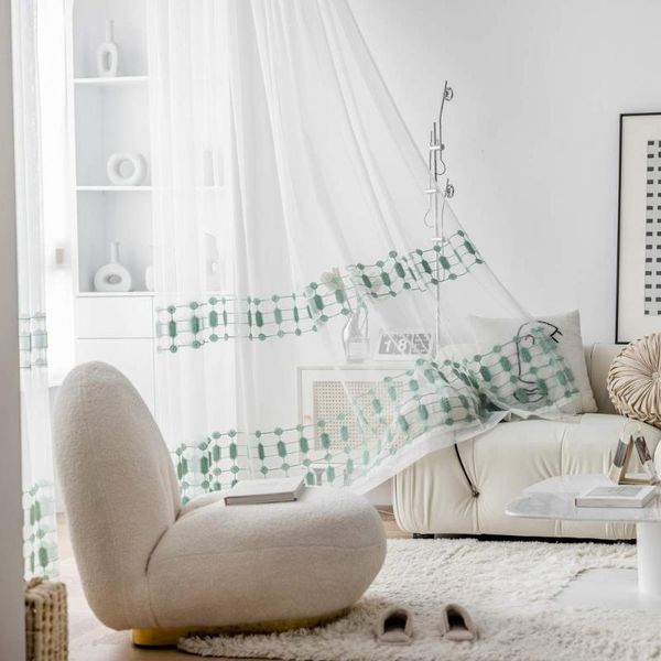 

curtain & drapes moroccan tile sheer curtains for living room white linen net fabric embroidered geometric semi voile sliding door window pa