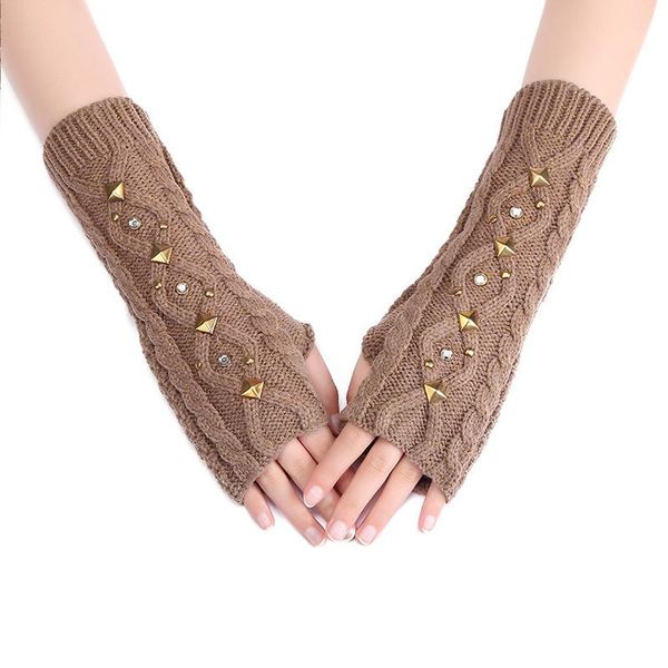 

sports gloves winter women stylish hand warmer glove arm crochet knitting faux wool mitten comfortable fingerless lady gifts, Black