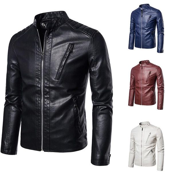

men's jackets jacket fashion mens vintage leather casual faux motorcycle male biker zipper pockets coats, Black;brown
