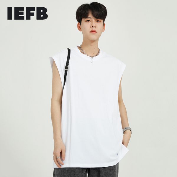 

iefb men's clothing korean streetwear simple sleevelesswhite tank trend round collar summer black tee 9y6803 210524, Black;white