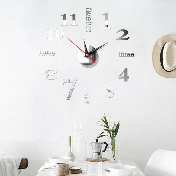 

wall clocks diy clock sticker 3d mirror surface acrylic time home living room