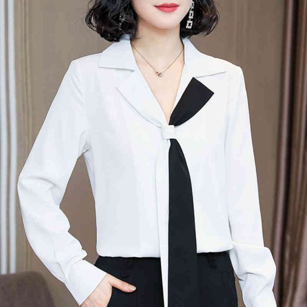 

fashion woman blouses bow v-neck office blouse ladies chiffon blouse shirt women clothes long sleeve blouse women c581 210426, White