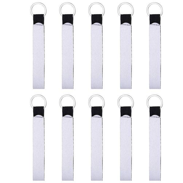 Sublimazione Blank Keychain lungo Ciondolo Trasferimento di calore Neoprene Cinturino da polso bianco Portachiavi Regalo creativo portachiavi fai da te