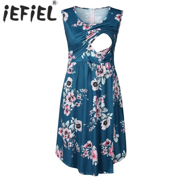

summer 2021 maternity dress pregnant women floral tunic breastfeeding pregnancy clothes sleeveless nursing dresses, White