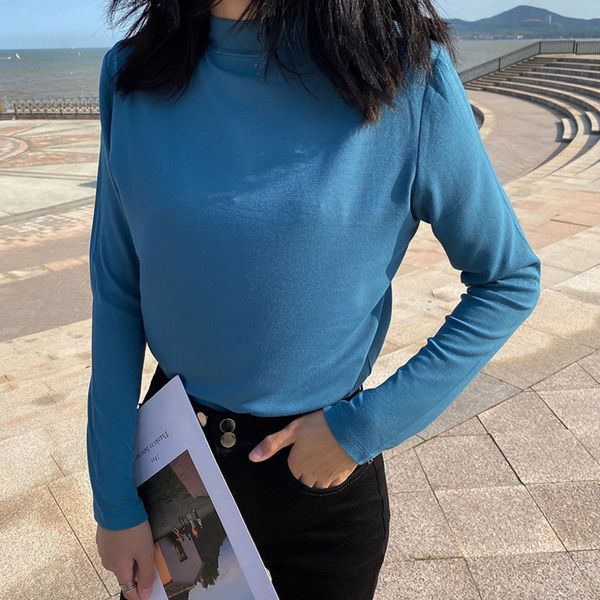 

women's t-shirt ctrllock turtleneck solid color base women t-shirt autumn long sleeve slim bottoming cotton shirts fashion g4, White