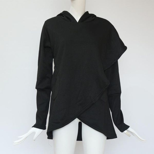 

women's hoodies & sweatshirts women autumn hip length long sleeve blouse pocket irregular casual hoody, Black