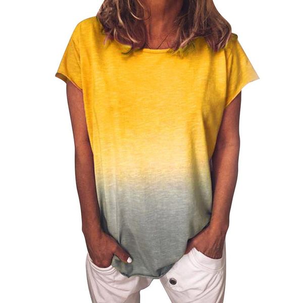 

l-5xl gradient t-shirt for women short sleeve summer o neck lady tshirt tee shirt fashion casual loose female d30 women's, White