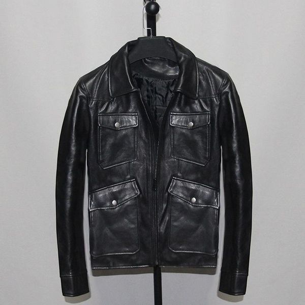 

genuine leather jacket men 100% real sheepskin coat casual mens clothing plus size 5xl autumn winter 2021 hommes veste pph3258 men's &, Black