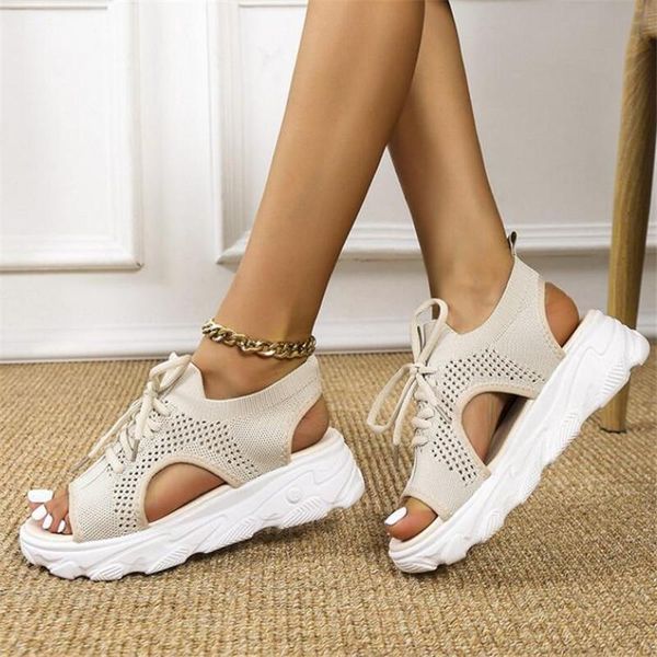 

sandals lace-up summer plus size women's fashion platform shoes casual mesh breathable slides, Black