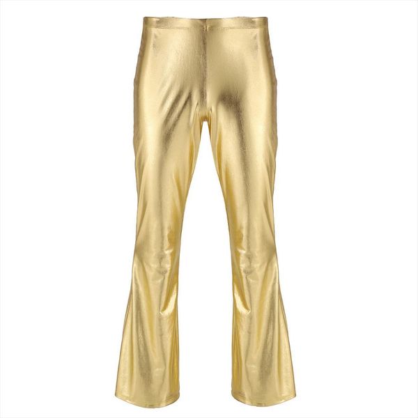 

moto punk clubwear women pants party shiny metallic disco with bell bottom flared long dude costume trousers, Black