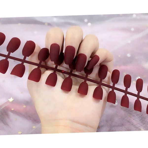 

false nails 24 pieces a set diy charmful ballet women art natural matte tips press on cover for salon nail gifts, Red;gold