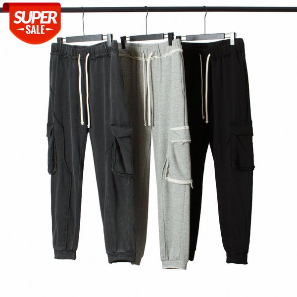 

kanye street old washed loose hiphop wild big pocket trousers drawstring trousers dk4z, Black