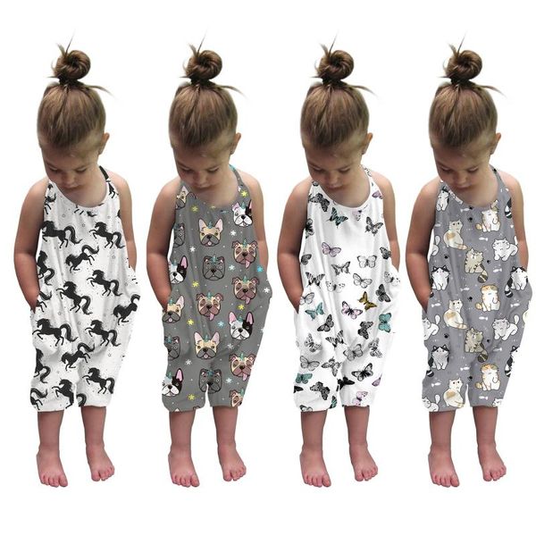 

jumpsuits children's clothing summer girls print sling halter jumpsuit romper cute, Blue