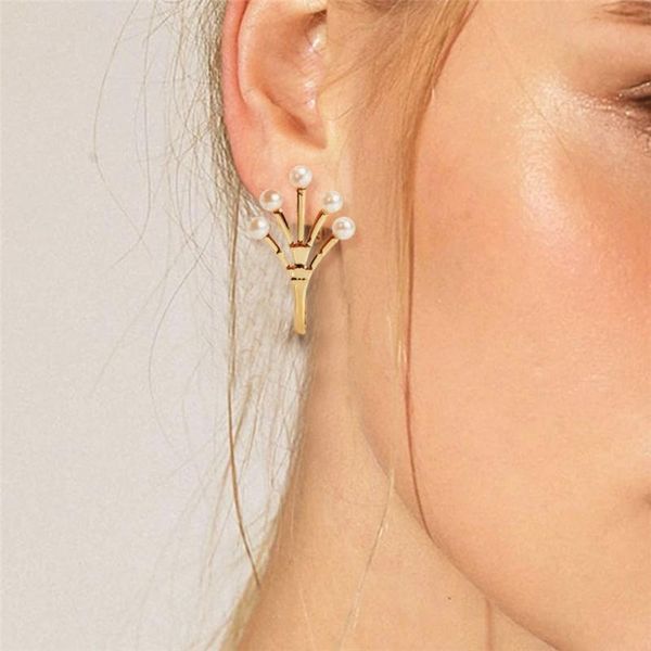 

stud korean sweet temperament elegant alloy inlaid pearls earrings flower stars ear studs woman retro geometry jewelry gift, Golden;silver