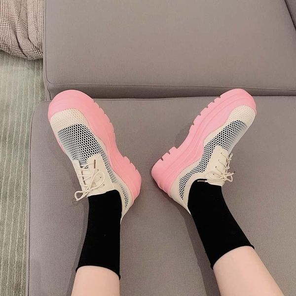 

boots lace up mesh shoes women fashion trainers high sneakers lady autumn female footwear breathable platform, Black