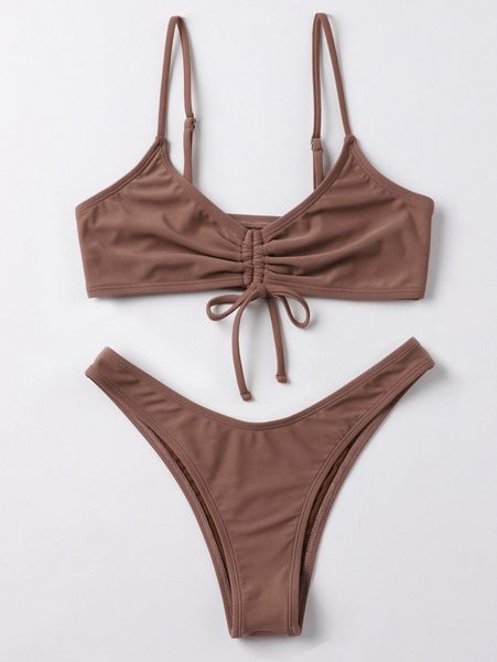 

solid drawstring bikini swimsuit c5o2#, White;black