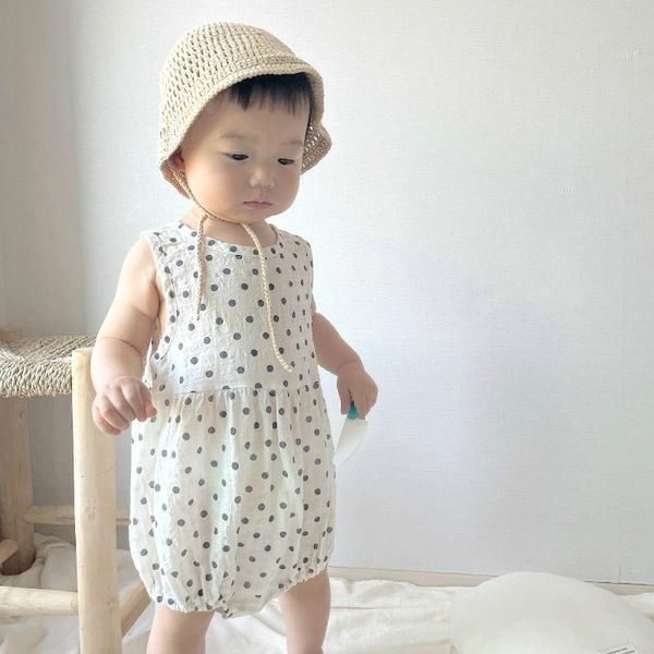 

rompers baby clothes born bodysuit dot print climbing suit summer 2021 boy one piece cotton girls outfit, Blue