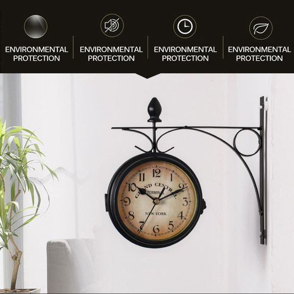 

wall clocks double sided round mount station clock garden vintage retro home decor metal frame + glass dial cover for christmas gift