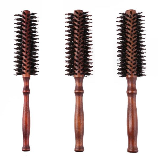 

hair brushes 3 sizes anti static wood boar bristle round brush hairdresser styling tools teasing for curly comb, Silver
