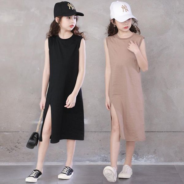 

teenage girls summer fashion girl dress elastic split vest kids princess for clothes children costume 12 14 year, Red;yellow