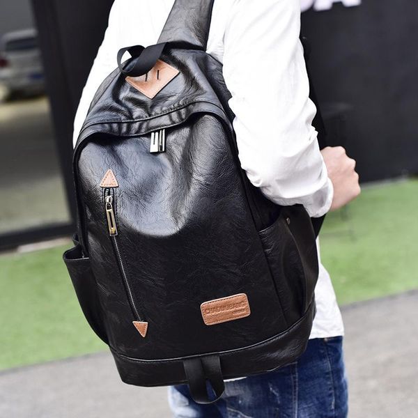 

backpack men lap2021 korean pu leather computer bag retro student bagpack