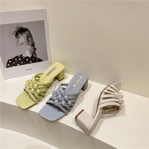 

summer fashion woven high heel women's shoes square toe all-match platform sandals and slippers, Black