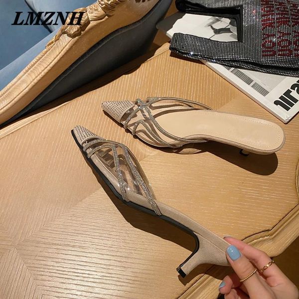 

dress shoes 2021 summer rhinestone ladies sandals pointed toe hollow brand designer woman mules party wedding women, Black