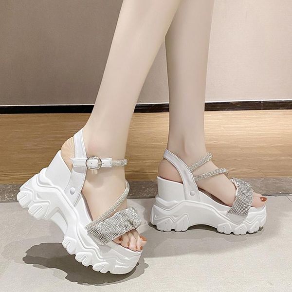 

sandals vogue shining crystal wedges women super high heels summer shoes woman ankle strap chunky platform sandalias de mujer, Black