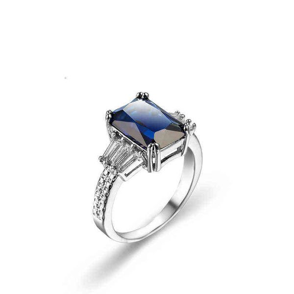 

ring blue zircon jewelry engraved 925 women's hand, Slivery;golden