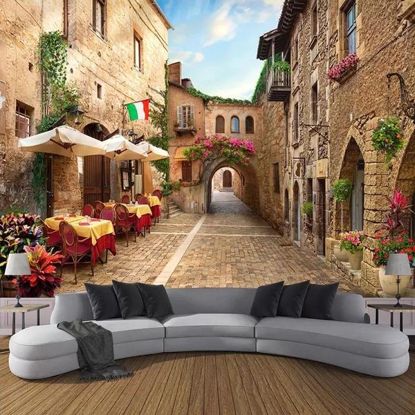 

custom wall paper painting 3d european street view living room bedroom non-woven self adhesive wallpaper mural waterproof wallpapers