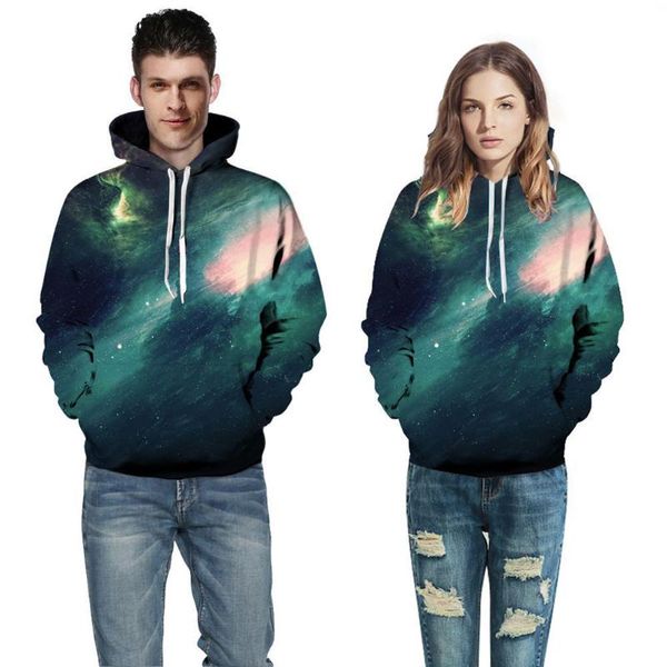 

gym clothing chamsgend men's fashion 3d starry print long sleeve hoodie sweater loose casual sweatshirt sports training for couples, White;black
