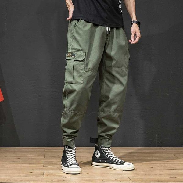 

temperament overalls men's loose solid color 100% pure cotton fashion hip-hop zipper elastic sports pants streetwear, Black