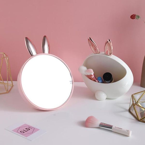 

deskround cosmetic mirror storage box cosmetics makeup organizer brush nail polish finisher beauty case boxes & bins