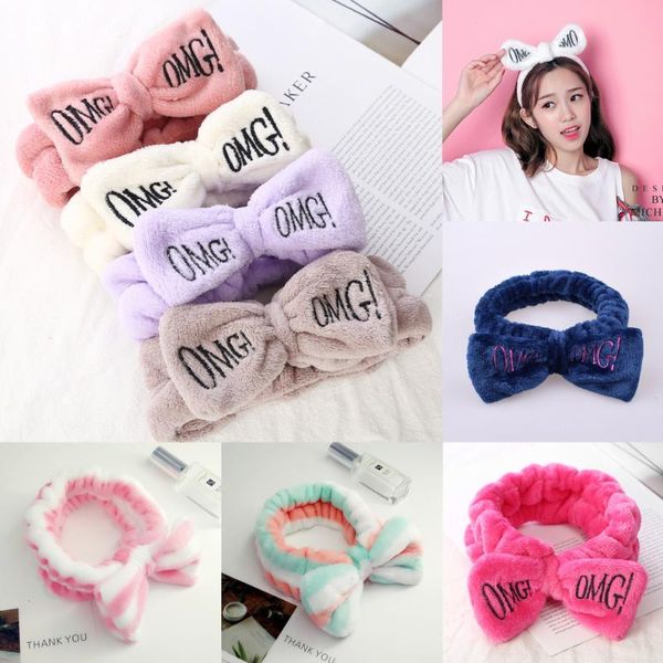 

hair accessories cute plush bow letter elastic headbands for women korean fashion winter soft girl wash face hairband headdress