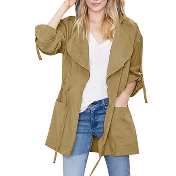 

women's trench coats 2021 autumn womens hooded coat long sleeve pocket drawstring jacket windbreaker lady manteau femme hiver hoodie fe, Tan;black