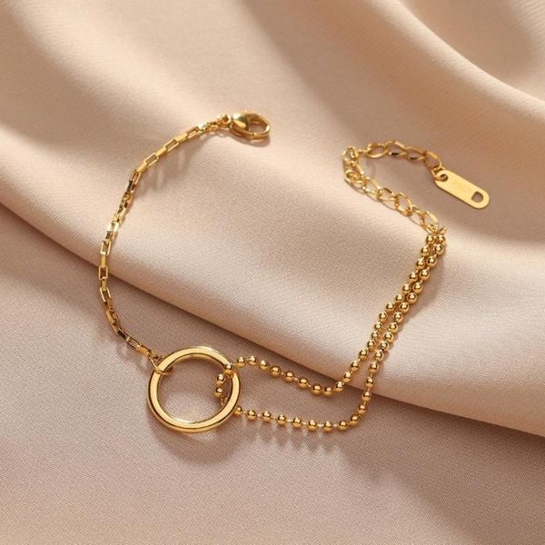 

link, chain gold fashion circle asymmetry beads link bracelet for women girls charm stainless steel snake bohemian jewelry, Black
