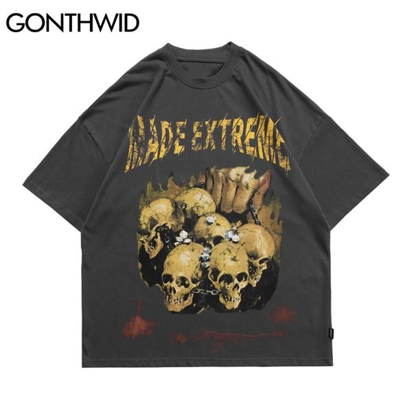 

tees shirts hip hop skulls punk rock gothic tshirts streetwear mens hipster harajuku short sleeve casual cotton 210602, White;black