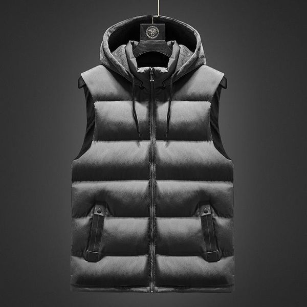 

men's vests autumn winter hooded vest leisure thickened sleeveless cotton padded jacket for middle-aged and elderly men thermal, Black;white