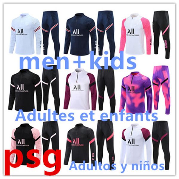 

2021 2022 men+kids paris chandal futbol tracksuit messi mbappe training suit 21/22 boys soccer set, Black