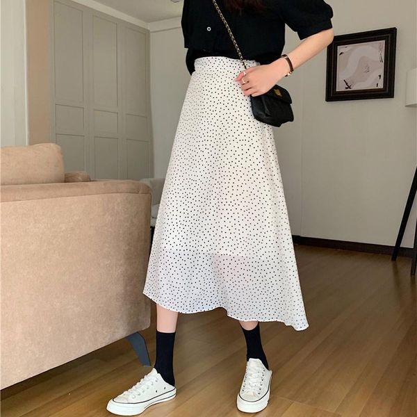 

skirts summer 2021 korean fashion office lady print midi skirt female a line high waist jupe femme all match elegant faldas largas, Black