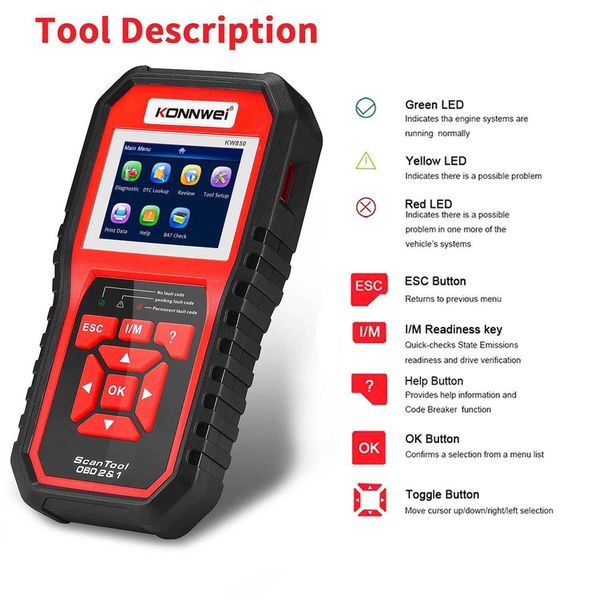 

konnwei obd obd2 automotive scanner fault code reader with multi-language odb2 car diagnostic tool auto scanner obd 2 kw850