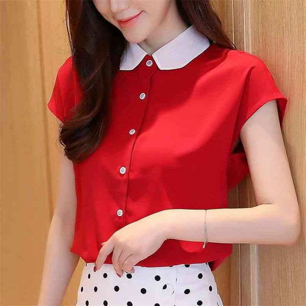 Kore Moda Şifon Kadın Bluzlar Gömlek Ofis Lady Kırmızı Tops Artı Boyutu Katı Bluz Üst Blusas Mujer de Moda 210531