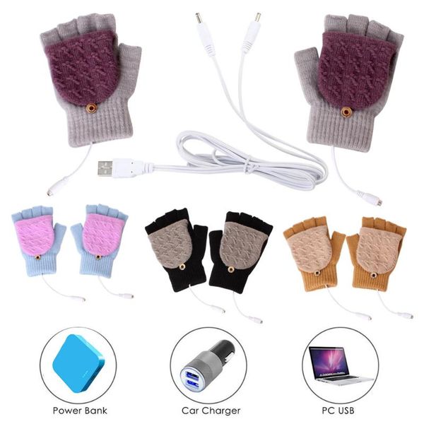 

breathable 5v usb heated gloves winter knitted heating knitting battery powered sports outdoor hunting cycling, Black