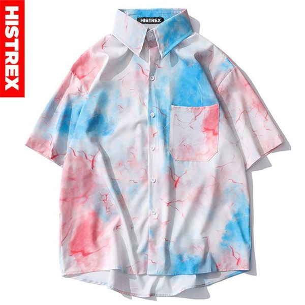 

pink tie dyeing micro-elasticity shirts for men blouses clothing hawaii hip hop loose shirt men's 6v2l1# casual, White;black