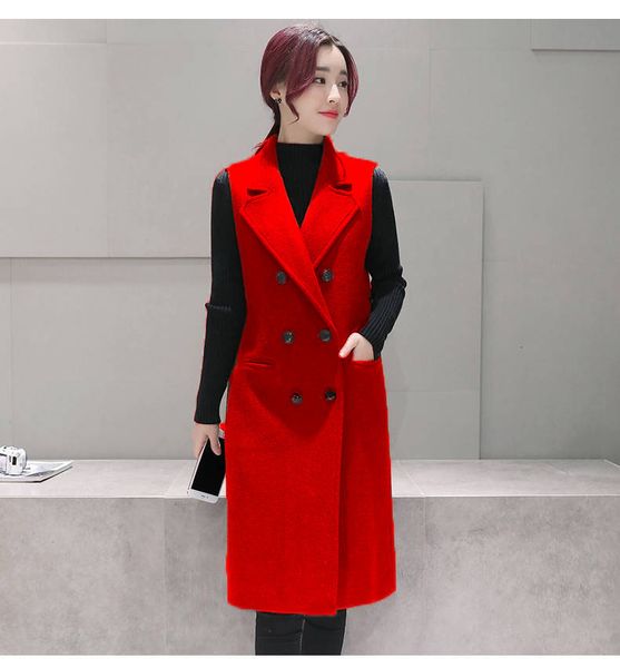 

women's vests korean plus size 4xl women long vest spring autumn faux woolen waistcoat sleeveless jacket loose ladies clothes g10, Black;white